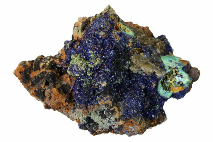Sparkling Azurite Crystal Cluster with Malachite - Mexico #161297